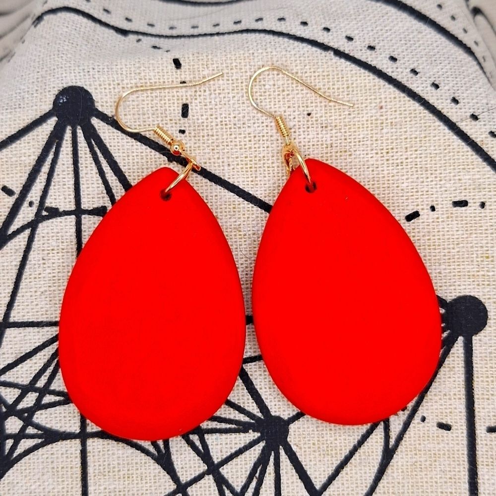 Red Wood earrings tear drop shape earrings solid statement jewelry
